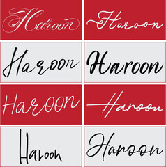 Haroon Handwritten signature. Manual signatures, manuscript sign for documents and hand drawn autograph lettering isolated vector set