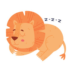 Canvas Print - Funny Lion Character with Mane Sleeping and Cuddling Vector Illustration