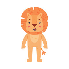 Sticker - Funny Lion Character with Mane and Tail Standing Vector Illustration