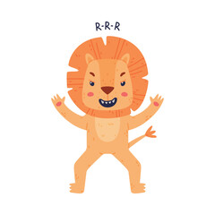 Sticker - Funny Lion Character with Mane Standing and Roaring Vector Illustration