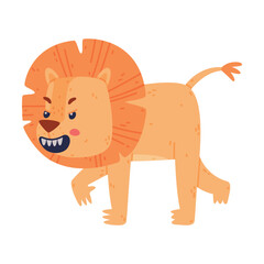 Poster - Funny Lion Character with Mane Walking and Roaring Vector Illustration