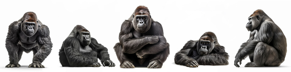 Wall Mural - wildlife zoo safari africa gorillas animals banner panorama long -collection of sitting, lying group