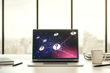 Aufkleber - Modern computer monitor with question mark hologram. Sociology and psychology concept. 3D Rendering