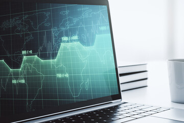 Aufkleber - Modern computer monitor with abstract creative statistics data hologram, statistics and analytics concept. 3D Rendering
