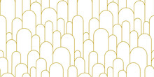 Boho Arch Seamless Pattern. Geometric Art Deco Simple Background. Golden Circular Arc In Linear Style. Seamless Abstract Modern Geometric Pattern. Vector Illustration On White Background.