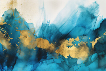 Wall Mural - Blue watercolor accented with striking golden highlights