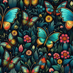 Butterflies seamless repeat pattern - fantasy colorful cubism, abstract art, trippy psychedelic [Generative AI]