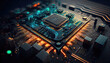 © Robert Kneschke - Microchip with circuits on computer motherboard (Generative AI)