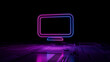 © RocknRoller Studios - Pink and Blue neon light Monitor icon. Vibrant colored Display technology symbol, on a black background with high tech floor. 3D Render