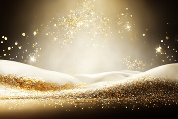 Wall Mural - Light Christmas golden luxury glitter background.