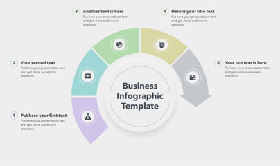 Poster - Business infographic template with five colorful steps. Flat diagram divided into five sections with place for your description.