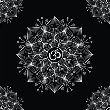 Hindu Symbol Om On Lotus Mandala Flower Vector Illustration Seamless Pattern