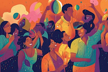 color illustration of happy people having fun at the party. generative ai