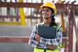India engineer woman working with document at precast site work