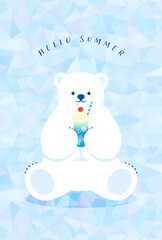 vector background with a polar bear with ice cream float on the ice for banners, cards, flyers, soci