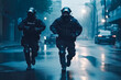 © VisualProduction - Two police officers run after suspect. Heroin dealer being chased by police officers. Fighting crime concept. Generative AI