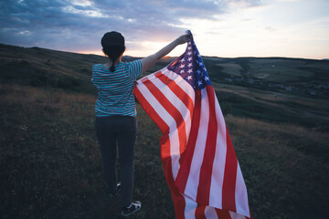 Woman with USA flag.