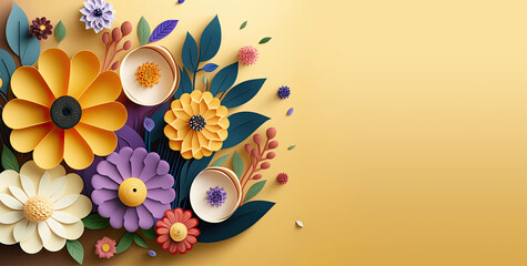 Wall Mural - copy space flowers mock up background, decorative floral mockup wall background