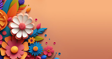 Wall Mural - copy space flowers mock up background, decorative floral mockup wall background