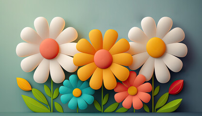 Wall Mural - beautiful 3d colorful flowers background, floral wallpaper, 3d illustration of a colorful flowers
