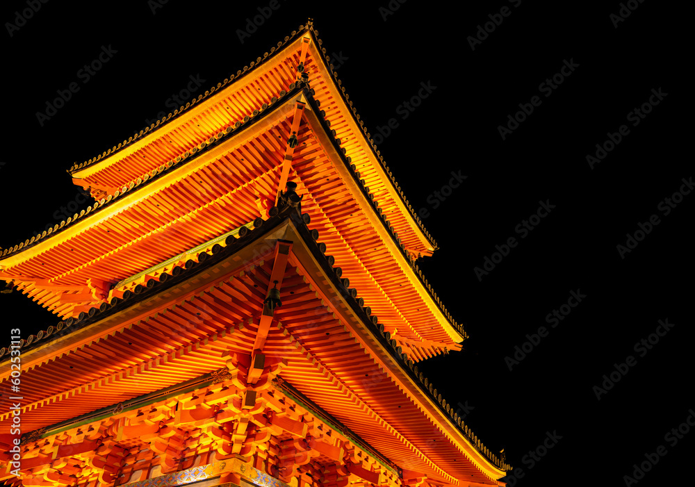 Dramatic view of Japanese traditional red temple at night , Kiyomizu ...