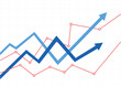 two blue arrows pointing up represent financial chart