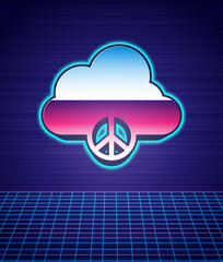 Wall Mural - Retro style Peace cloud icon isolated futuristic landscape background. Hippie symbol of peace. 80s fashion party. Vector