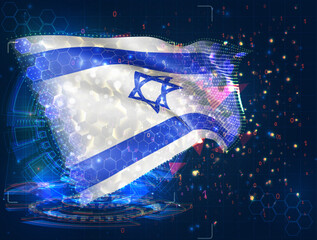 Canvas Print - Israel,  vector flag, virtual abstract 3D object from triangular polygons on a blue background