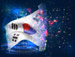 Korea,  vector flag, virtual abstract 3D object from triangular polygons on a blue background