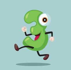Number Three Character Running Fast Vector Cartoon Illustration. Third place winner in a running race of sports
