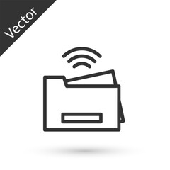 Poster - Grey line Smart printer system icon isolated on white background. Internet of things concept with wireless connection. Vector