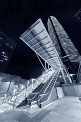 Poster - Night scenery of modern escalator in downtown district of Hong Kong city