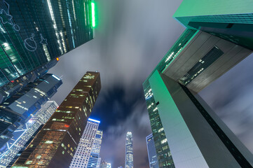 Poster - Night scenery of skyscraper in downtown district of Hong Kong city