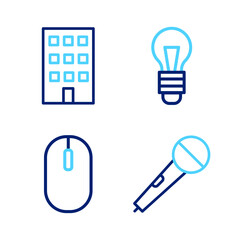 Poster - Set line Microphone, Computer mouse, Light bulb and House icon. Vector