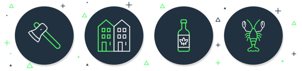 Wall Mural - Set line House, Beer bottle, Wooden axe and Lobster icon. Vector