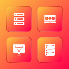 Poster - Set Server, Data, Web Hosting, Laptop with password, Location sales funnel and icon. Vector