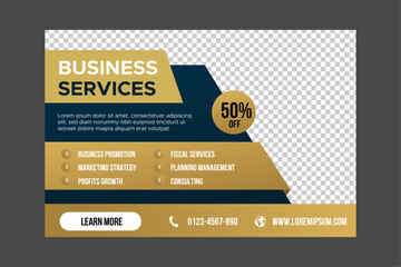 Poster - Business Services horizontal banner. Business Web banner ad design template. vector