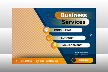 Poster - Business Services horizontal banner. Business Web banner ad design template. vector