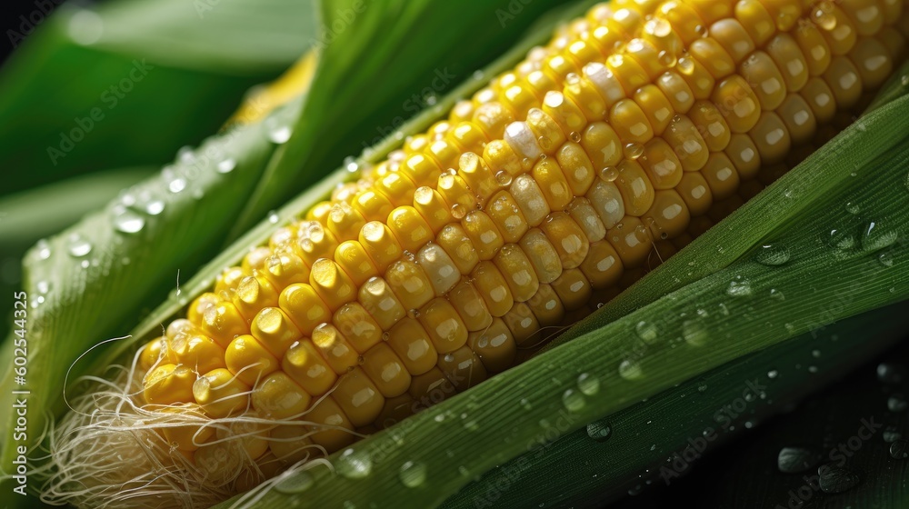 Sweetcorn High Resolution Close-up shot captures the fresh, ripe, and peeled sweet corn ...
