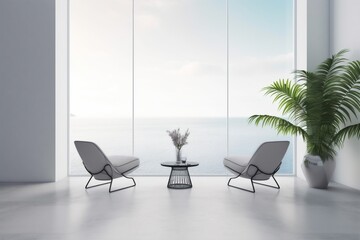 Wall Mural - chair plant wall window design home empty indoor interior floor blank. Generative AI.