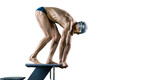 Fototapeta Przestrzenne - Young athletic swimmer, on the transparent background.	
