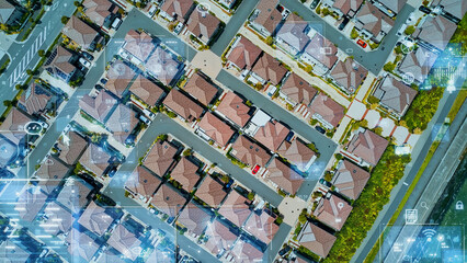 Aufkleber - Modern residential area and communication network concept. Internet of Things. Smart house.