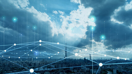 Poster - modern city and communication network concept. iot (internet of things). smart city. digital transfo