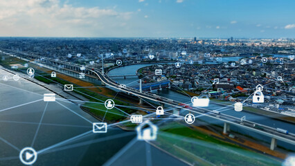 Poster - Transportation and technology concept. ITS (Intelligent Transport Systems). Mobility as a service.