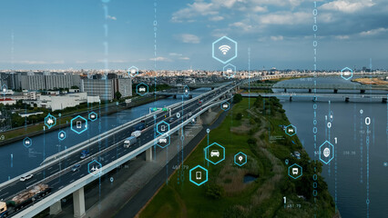 Poster - Transportation and technology concept. ITS (Intelligent Transport Systems). Mobility as a service.