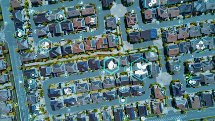 Aufkleber - Modern residential area and environmental technology concept. Renewable energy.