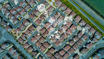 Aufkleber - Modern residential area and environmental technology concept. Renewable energy.