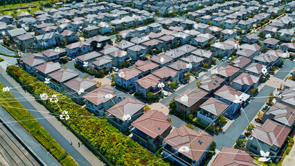 Aufkleber - Modern residential area and environmental technology concept. Renewable energy.