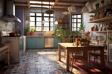 Aufkleber -  A kitchen with an eclectic mix of patterns and textures Generative AI technology