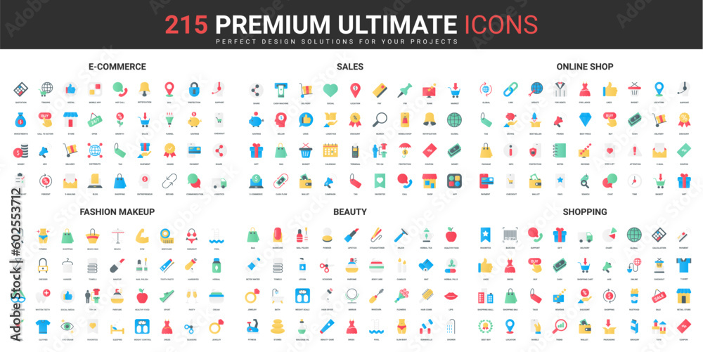 Online store sales and shopping thin line red black icons set vector ...